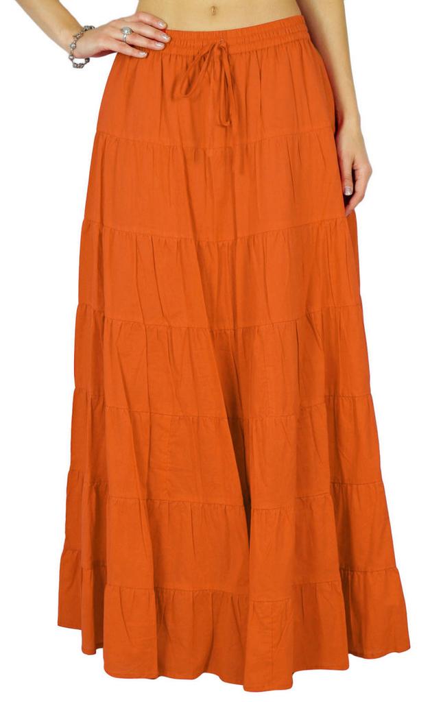 Phagun Damen Sommer Baumwolle Ziegelrot Rock Ethnisches Design Kordelzug Taille -