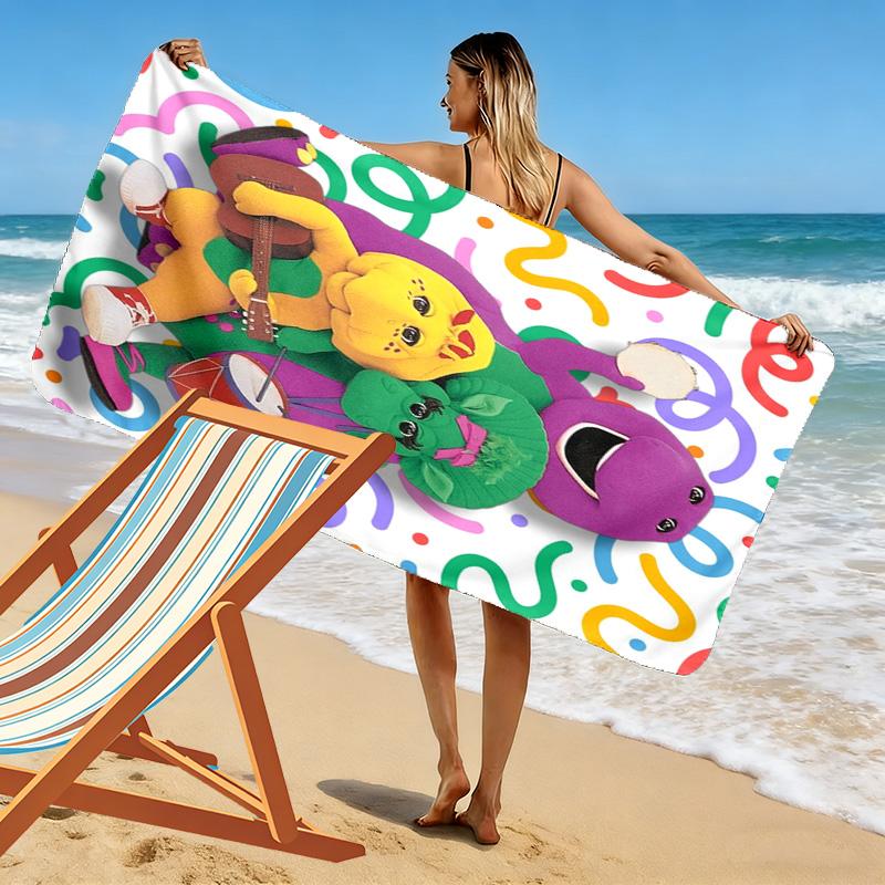 Barney Cartoon Print Beach Towel, Large Soft Quick Dry Towel for Beach Camping Swimming
