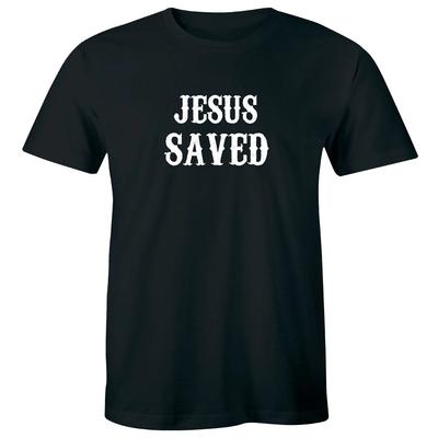 Jesus Saved Printed Crew Neck T-Shirt for Men Religious Christian Faith Shirt