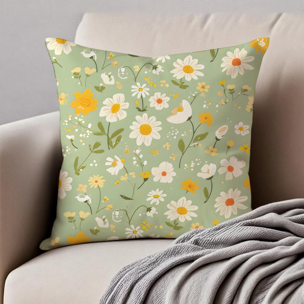 Aesthetic Small Daisy Print Cushion Cover Pillowcase Antidustmite Invisible Zipper Short Plush Sofa Cushion