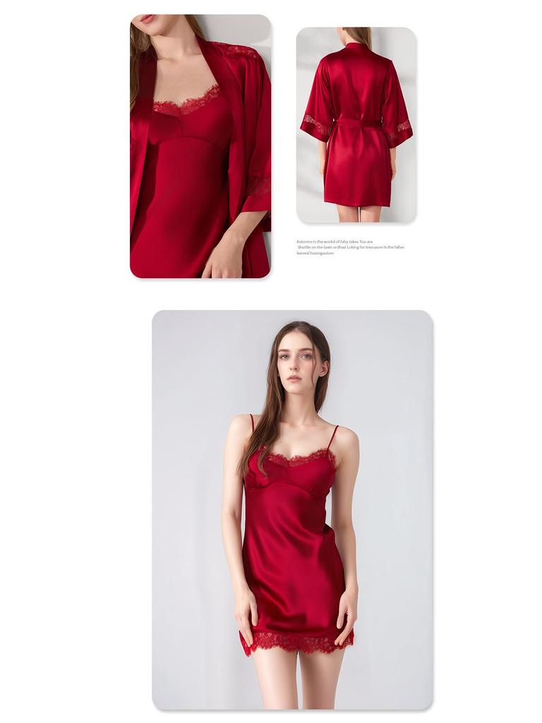 Silk Pajama Dress & Robe Set: 100% Mulberry Silk Two-Piece Camisole Dress with Morning Robe
