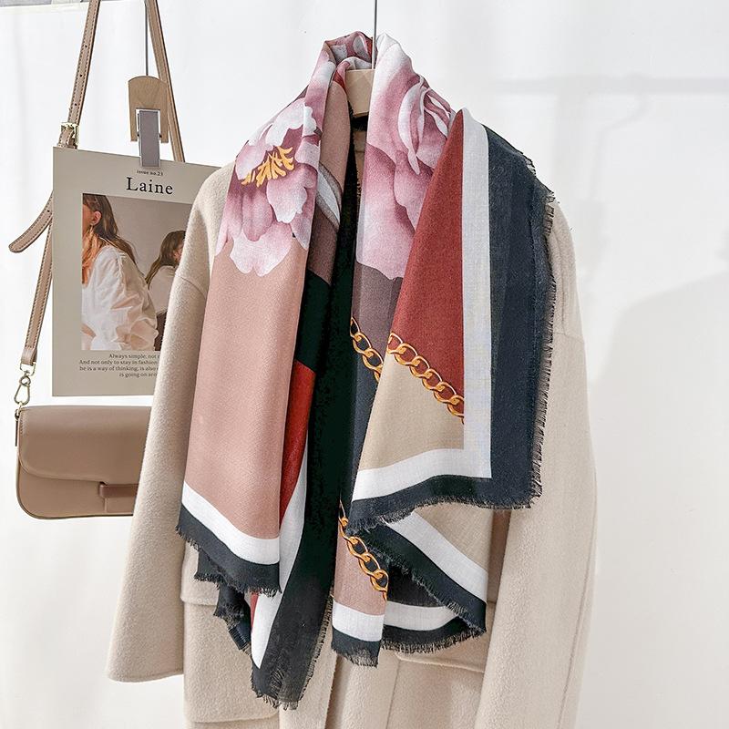 130 beard removal large square scarf new high-end retro simple flower printing silk scarf thin outer shawl