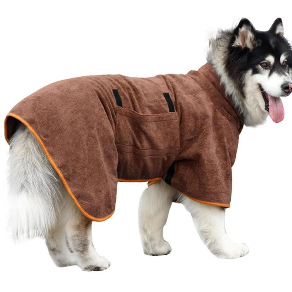 Dog Drying Coat Dog Bathrobe Towel Fast Drying Super Absorbent Pet Dog Cat Bath Robe Towel Soft Thick Brown S