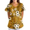 Top da Lavoro Stampato da Donna con Scollo a V, Vestibilità Larga, Manica Corta, con Tasca, Fantasia Floreale, Leggero, Camicia da Uniforme per Infermieri