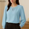 ZANZEA Women Casual Round Neck Solid Color Long Sleeve Blouse