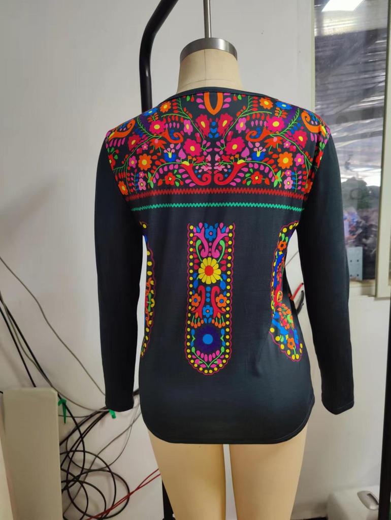 Autumn 2022 Women's Bohemian Print Long Sleeve Top