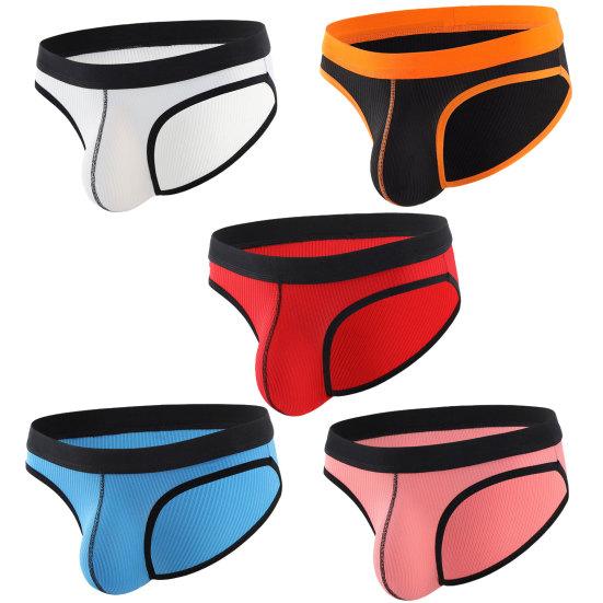 Men Briefs Ribbed Good Stretch Big Pouch Low Waist Color Block U Convex Close Fit Underpants Panties for Honeymoon