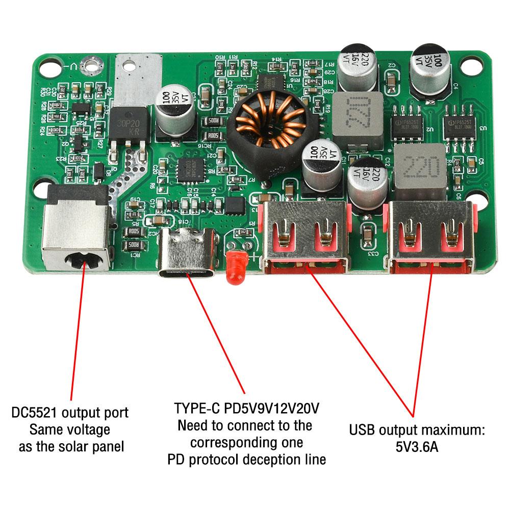PD100W Solar Voltage Regulator, Dual USB + Type-C Fast Charging Module, DIY Voltage Regulator Junction Box