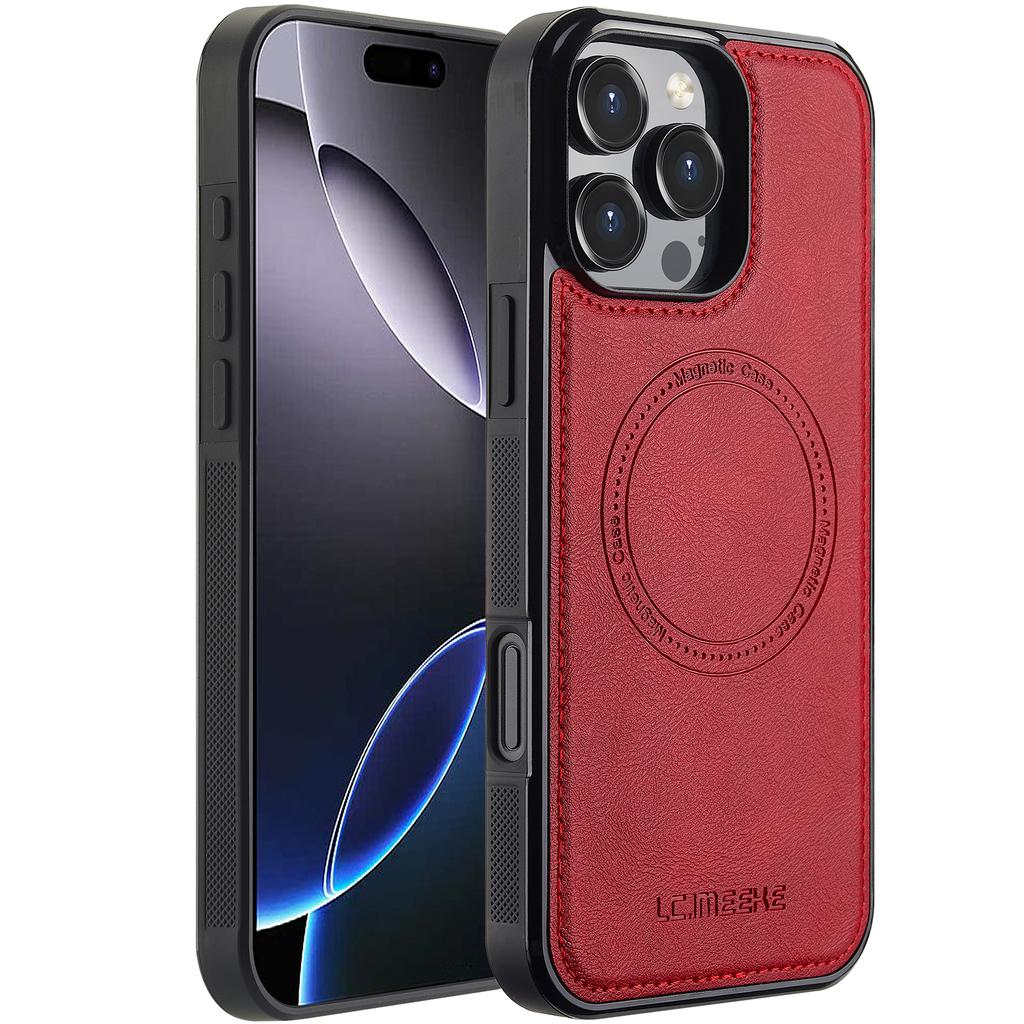 LC.IMEEKE For iPhone 16 Pro Max Magnetic Case Compatible with MagSafe Leather+TPU Back Cover
