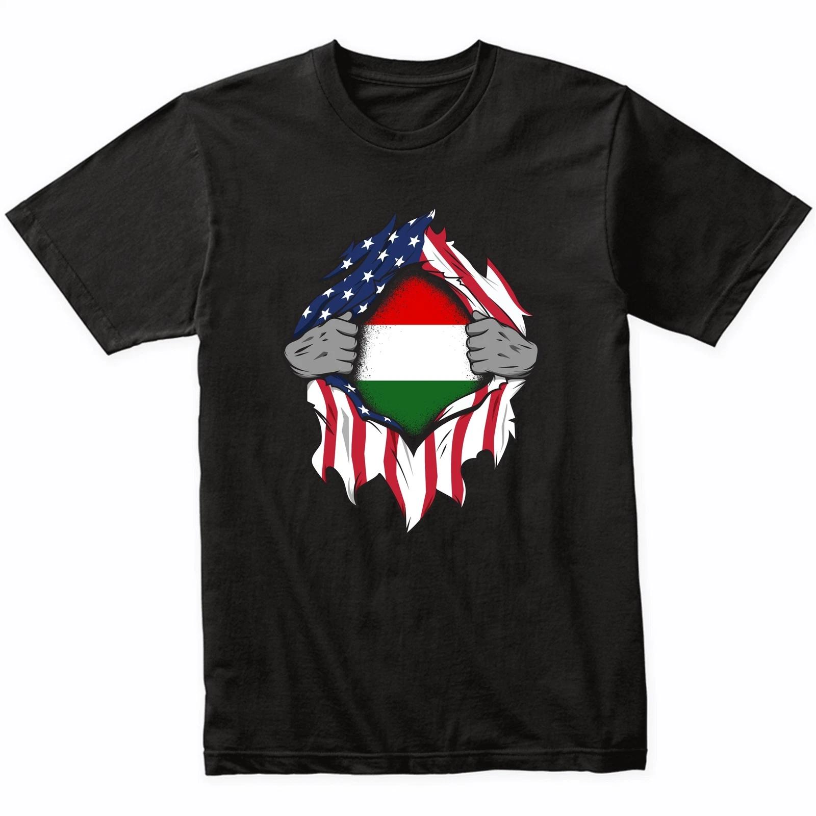 Hungarian American Flags Hands Ripping Flag Chest T-Shirt - Hungary Flag Shirt 3XL