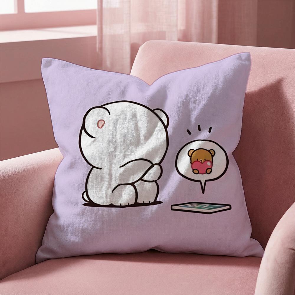 Cute m-Milk and Mocha bBears Cushion Cover Multi-Scene Pillow Cover for Home & Car - Reversible, Soft & Durable for Daily Use