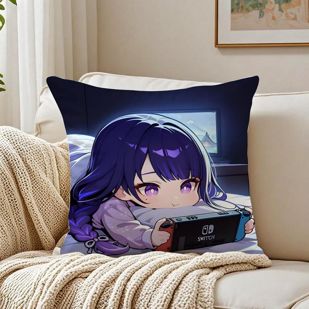 Popular Genshin Impact Raiden Shogun Cushion Cover Pillowcase Antidustmite Living Room Sofa Decor Cushion Room