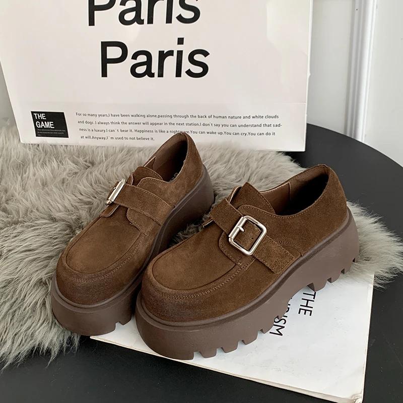 Fashion Autumn New Coarse Heel Shoes for Women Round Head Deep Mouth Metal Buckle Soft Sole Anti-slip Wear-resistant Low-top Shoes