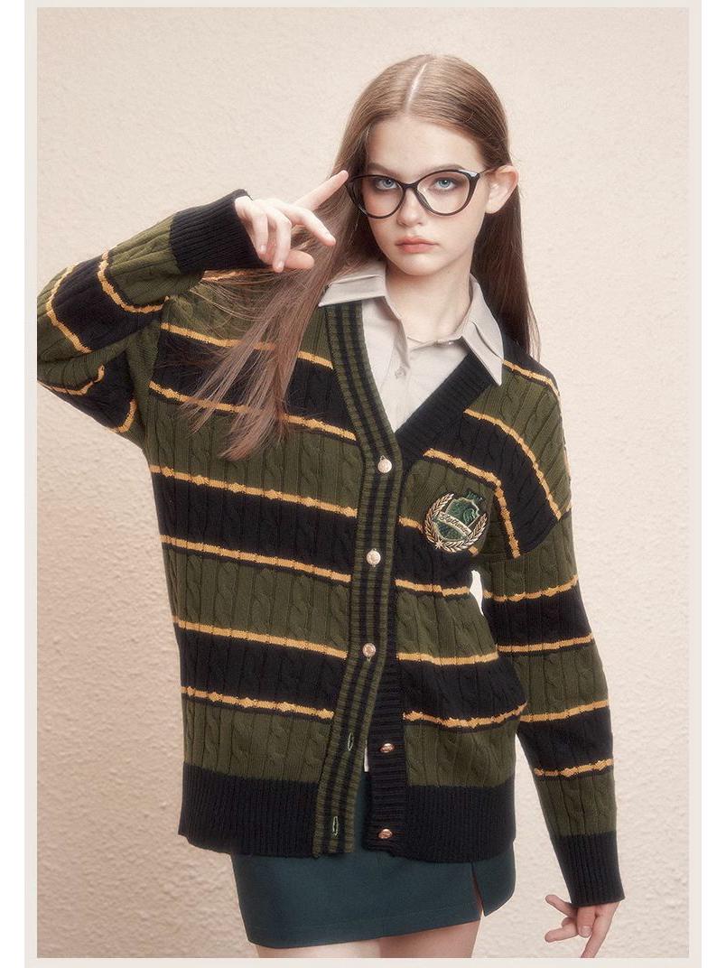 Women s Contrast Color Heavy Twist Cardigan Jacket Stand Collar Button Knit Sweater One Size