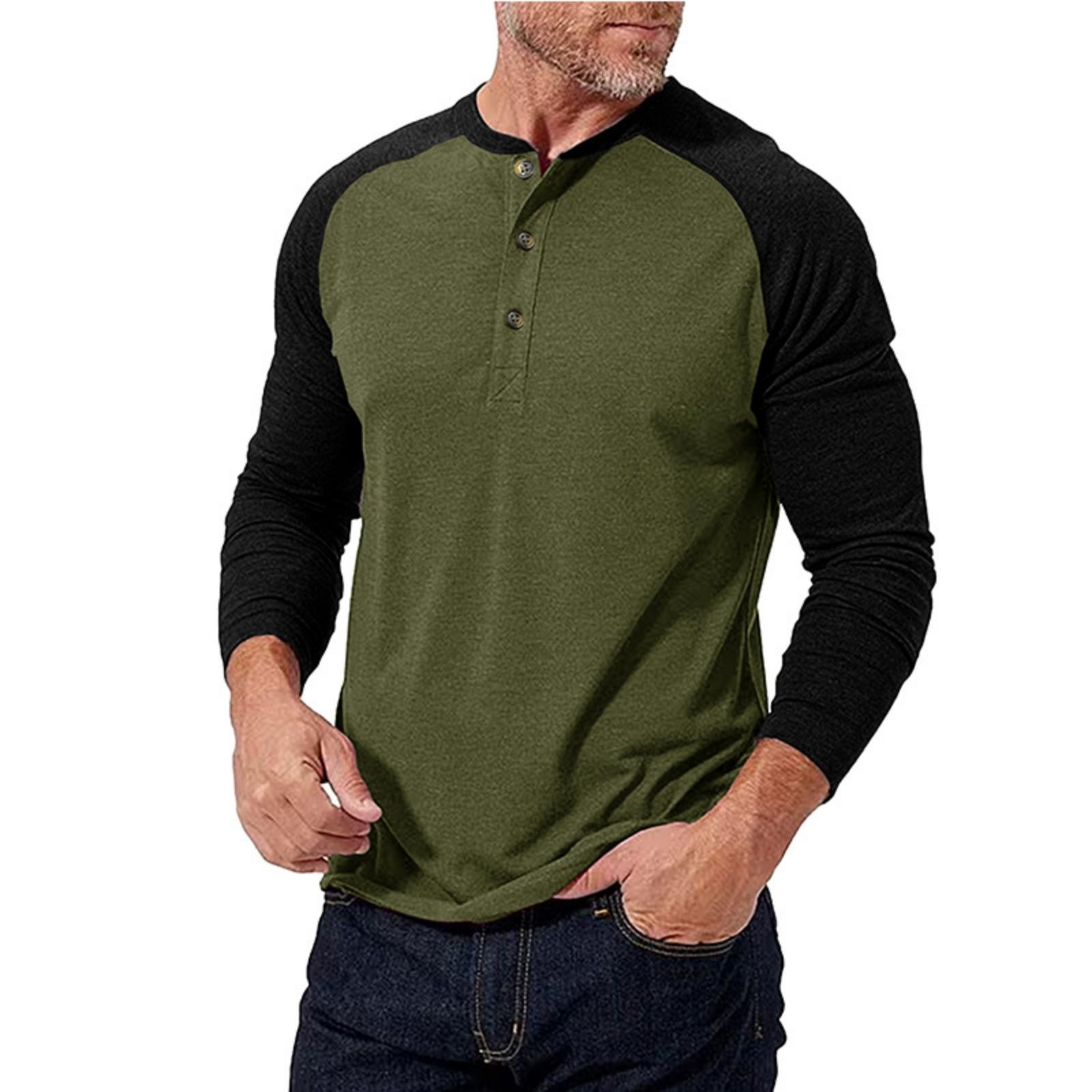 Men s Casual Sporty Color-blocked Top, Men s Round-neck Long-sleeved Top L
