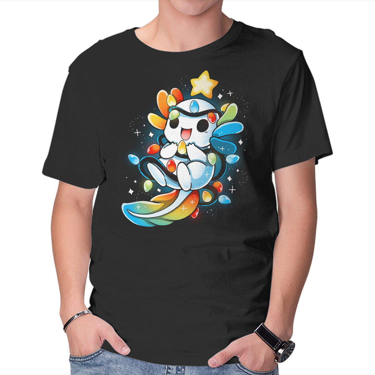 Unisex Crew Neck T-Shirt Christmas ALotl Graphic Short Sleeve Casual Tee XXXXL