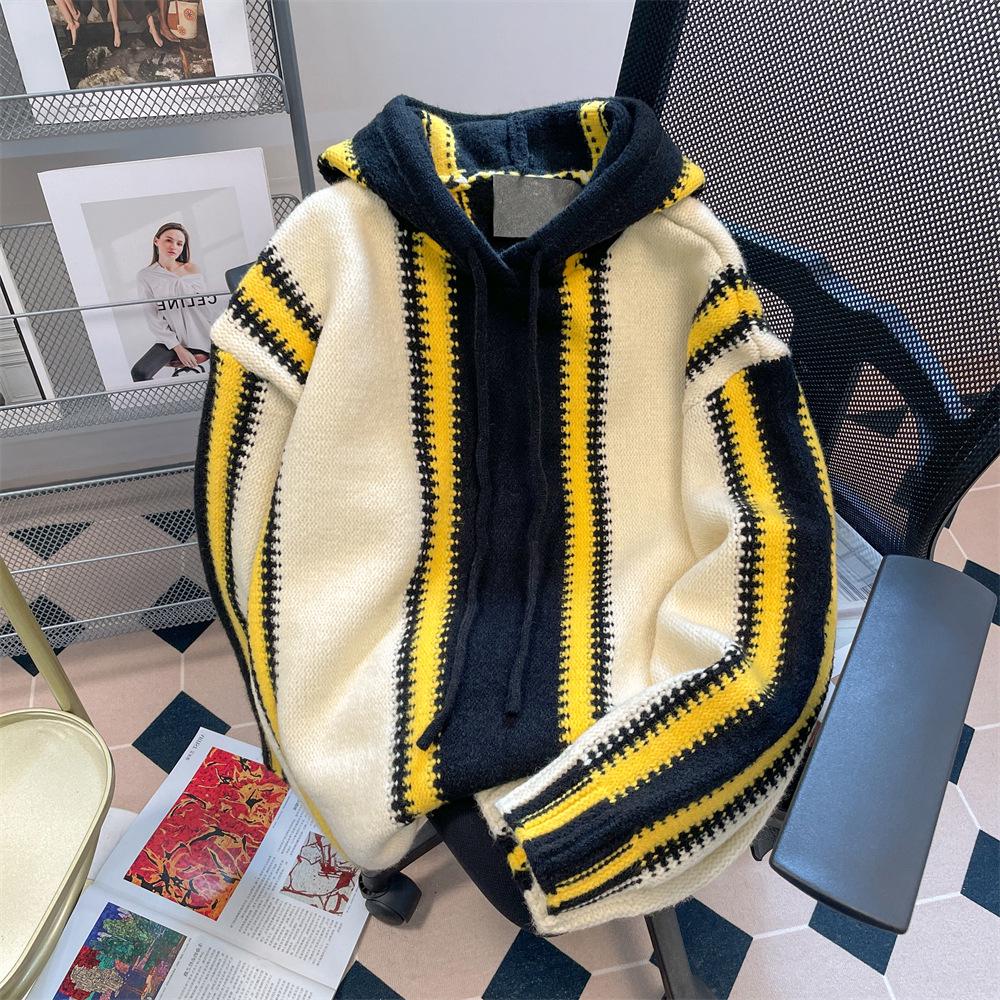 Unisex Oversized Hooded Striped Sweater for Autumn/Winter