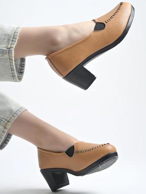 Shoetopia Womens Formal Block Heel Shoes  Stylish Office  Slip-On Pump Comfortable Footwear Heels