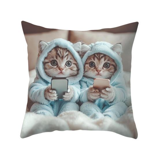 

Милый чехол на декоративную подушку с кошкой, с принтом мультяшного животного, наволочка для диванной подушки для дивана, спальни 45x45cm синий