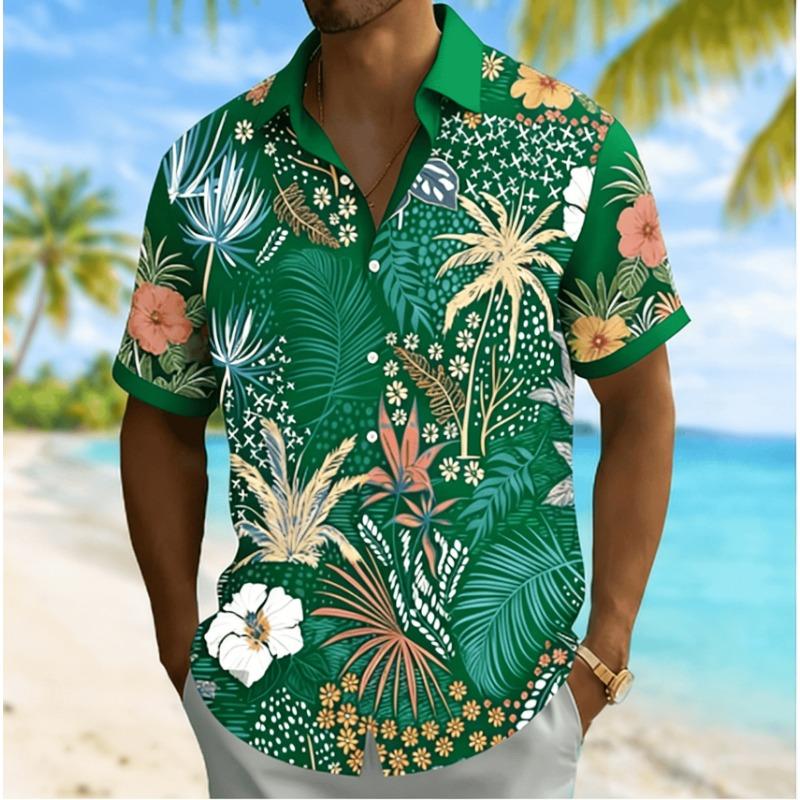 Men's Tropical Floral Print Short Sleeve Shirt, Spring Summer Beach Vacation Casual Top