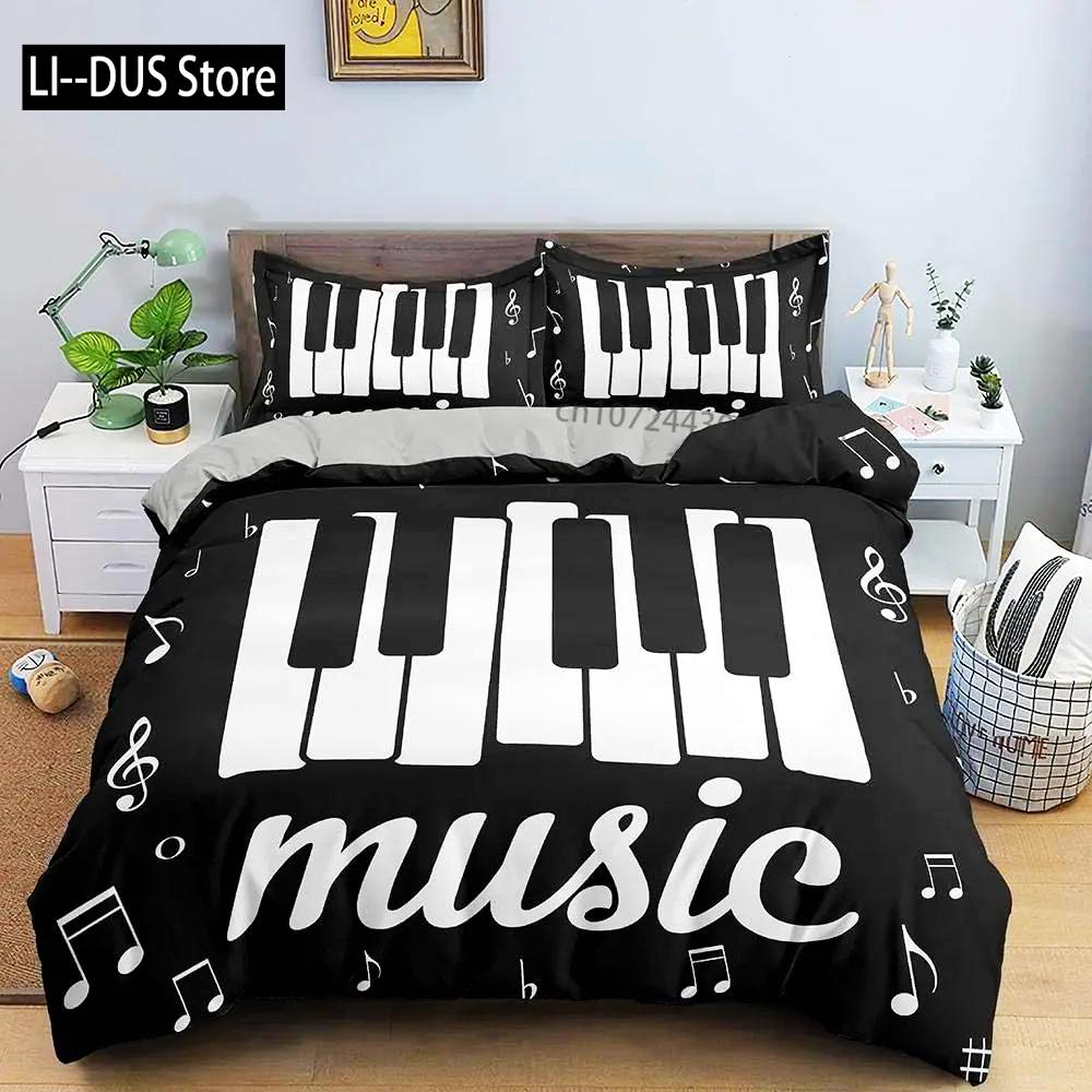 Music Notes Duvet Cover For Boys,Girls Room Decor Rock Music Themed Comforter Cover Musical Pattern Bedding Set Full Queen Size