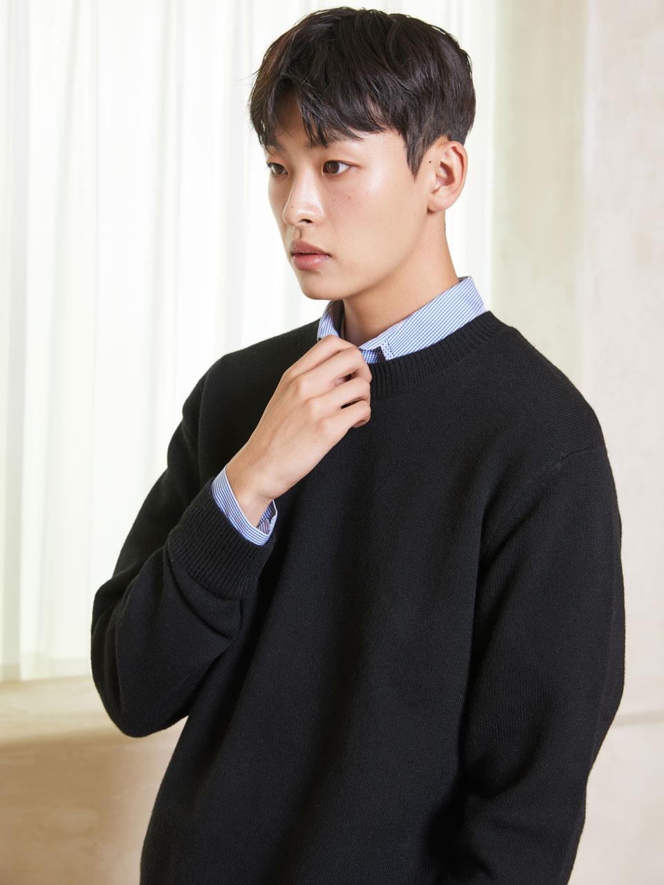 I Holic Cashmere Cashmere-Like Round Cable Knit Black #5 Color Black/M