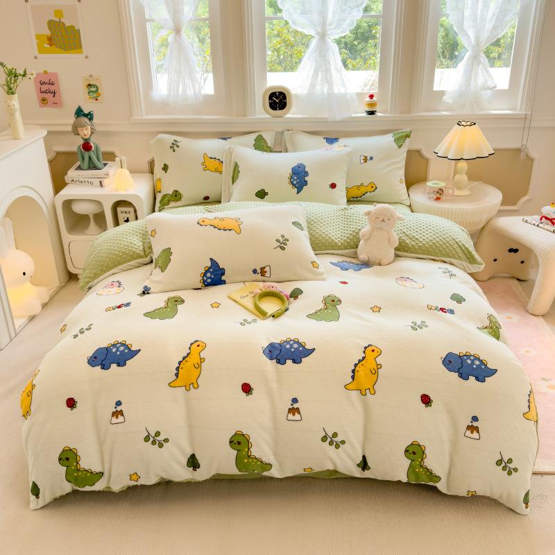 

Утолщенный молочный бархат 4 шт., комплект из 3 предметов, простыня с рисунком из детского бархата, пододеяльник L дубильная кора