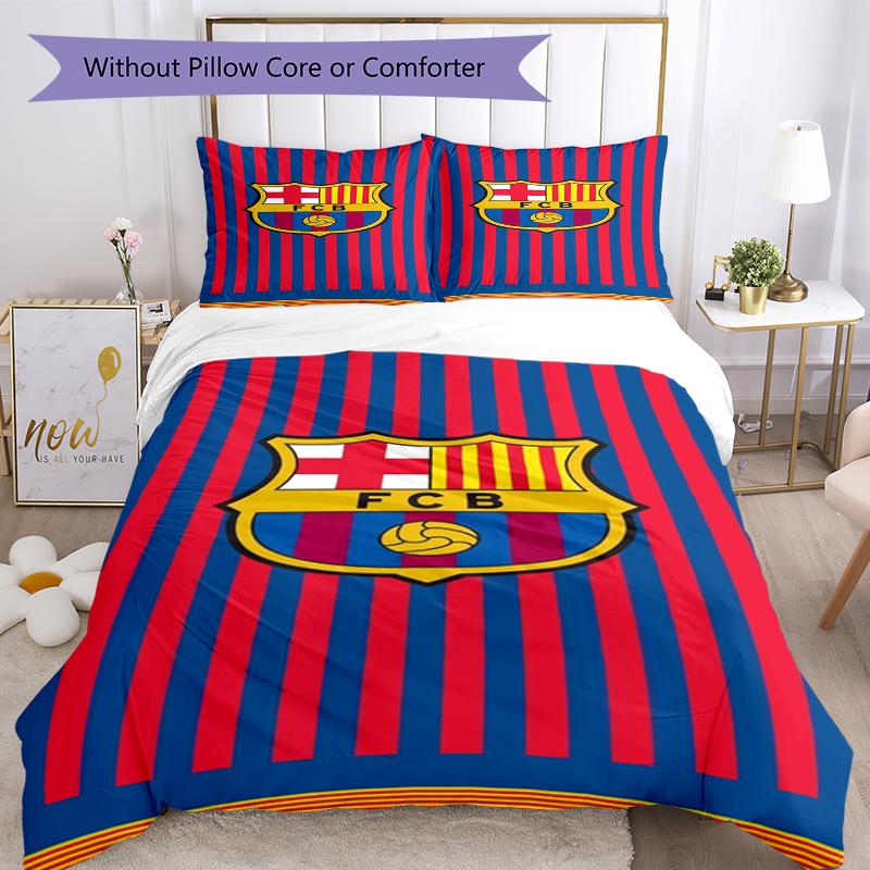3pcs FC Barcelona Bedding Set Duvet Cover Closure Includes 1 Duvet Cover & 2 Pillowcases, Soft and Comfortable for All Seasons.