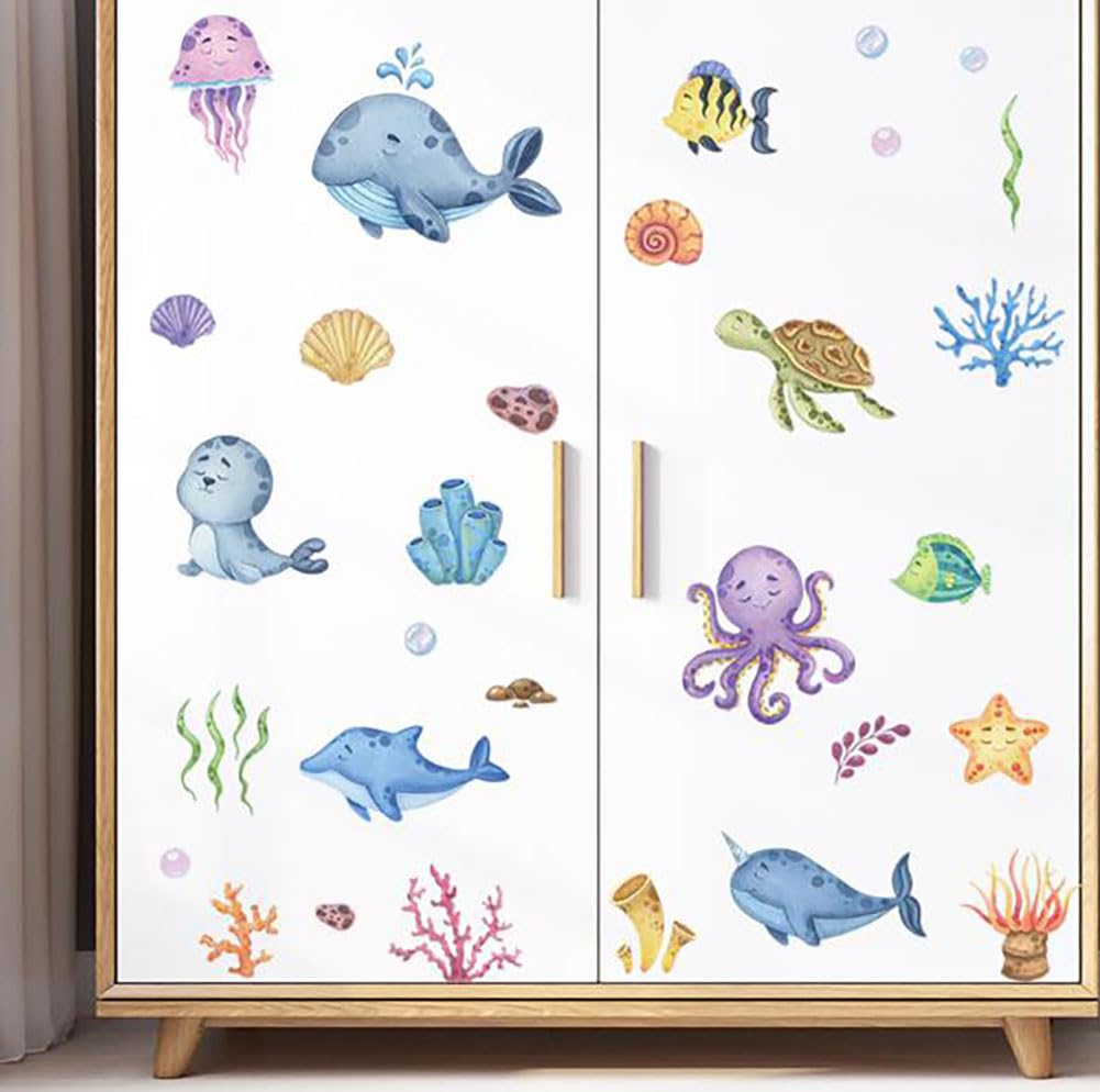 Umely Wall Stickers for Height Glass Sea Wallpaper Stickers Kids' Rooms, Chart, Animals, Giraffe, Creatures, Nursery, Jellyfish, Kindergarten, Boys,