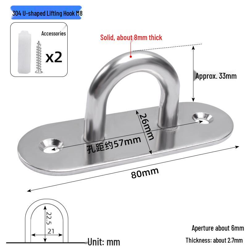 304 Stainless Steel Ceiling Hook Set - U-shaped Load-bearing Hang & Lift Hook for Fans, Sandbags, Lamps & Pendants