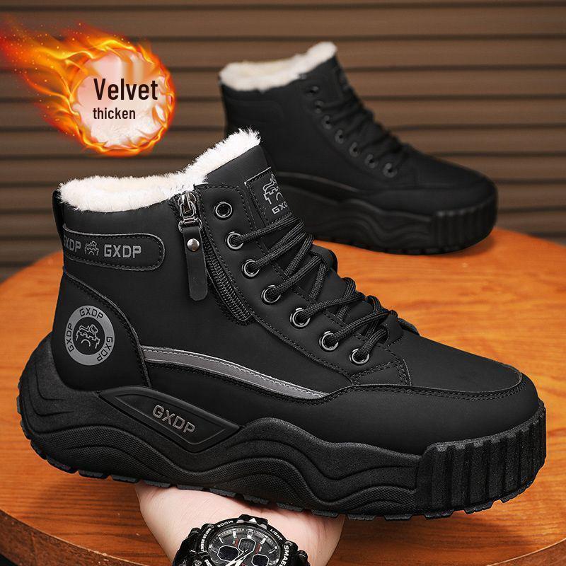 

Мужские и женские зимние водонепроницаемые кожаные ботинки с высоким голенищем, нескользящей подошвой и теплой вельветовой подкладкой 39