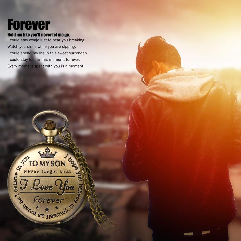 JEWELRYWE Taschenuhr-Halskette Analoge Anhängeruhr Taschenuhr Wasserdicht Antiker Stil Ich liebe dich für immer Legierung Bronze Zeremonie zur Volljährigkeit