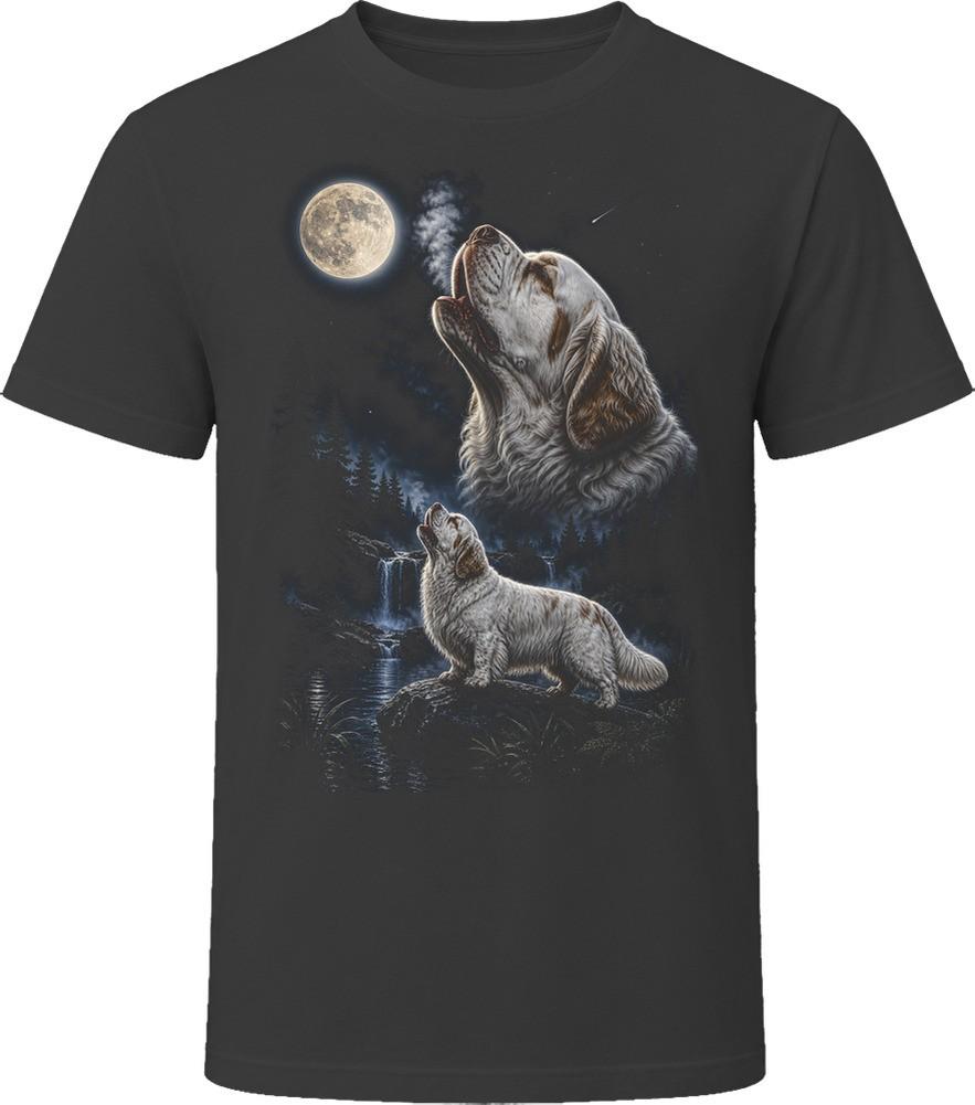 Clumber Spaniel Dog Howling at the Moon T Shirt