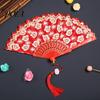 Flower Patterned Fan Retro Lace Folding Portable Lightweight Chinese Dance Handheld Cherry Blossom Compact Travel Pattern Elegant Women's with Tassel