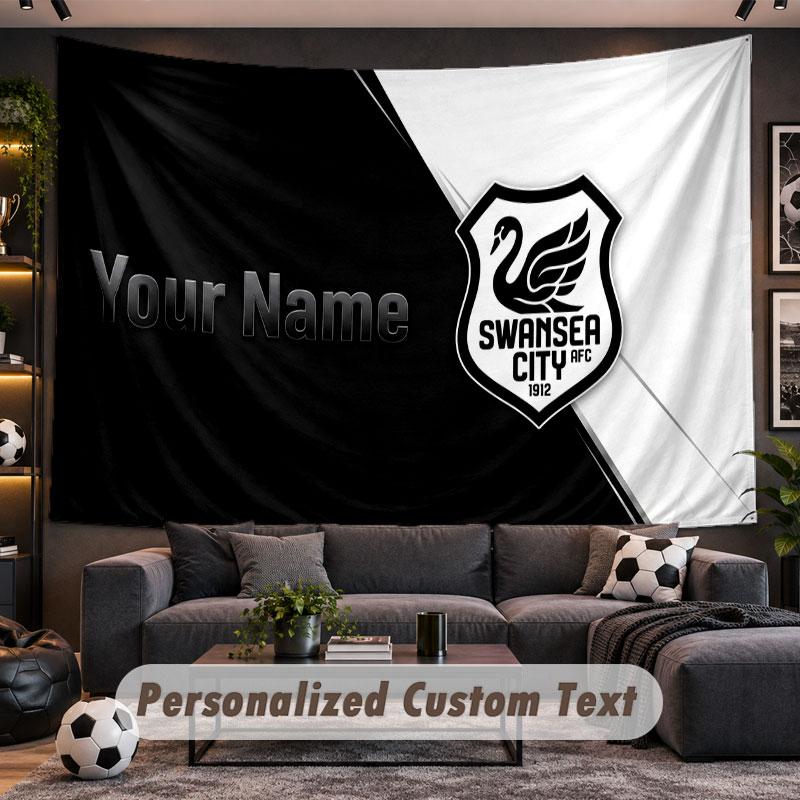 Wall Hanging Tapestry Custom NameSwansea City FC Pattern Personalized Printed Fabric Wall Decor