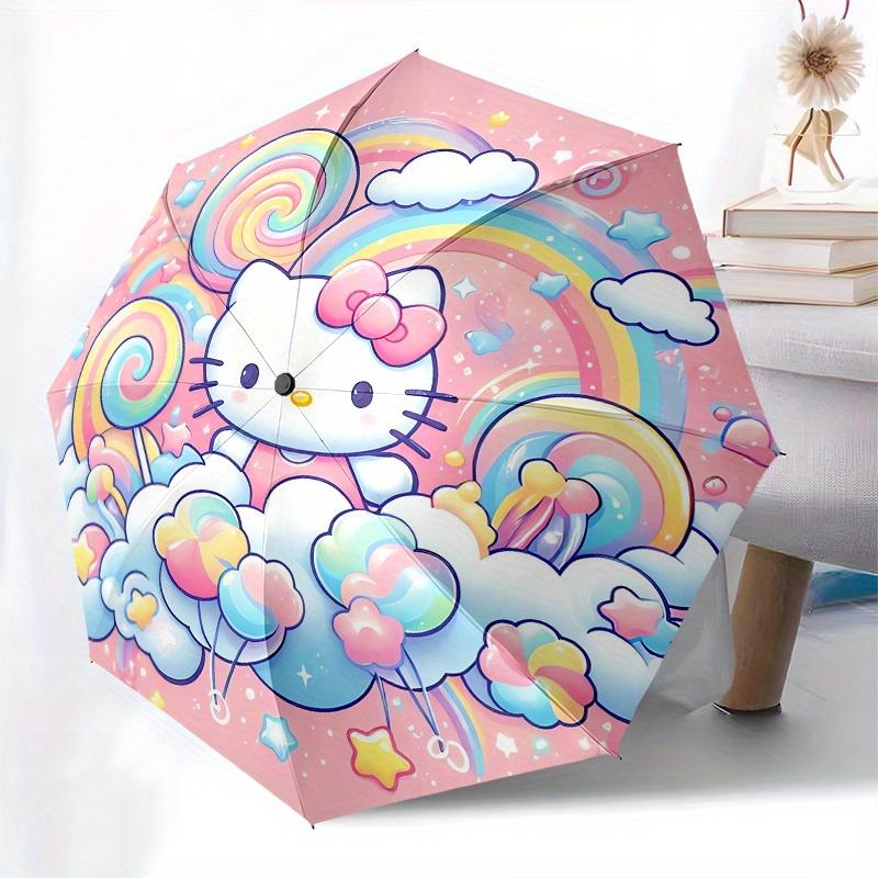 Hello Kitty,Rainbow Fantasy Automatic Umbrella-Foldable, Durable 8-Bone Design, Compact and Stylish, Great for Camping, Halloween, Christmas