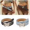 Punk PU Waist Belt for Jean Heavy Duty Hip Hop Belt Waistband Glinting Buckle with Encrusted Butterfly