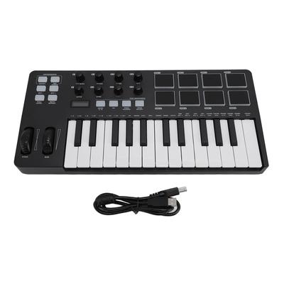 בקר מקלדת MIDI USB 25 קלידים עם אינטגרציית DAW, מצב אקורדים, מצב סולם, 8 פדים לתופים עם תאורה אחורית