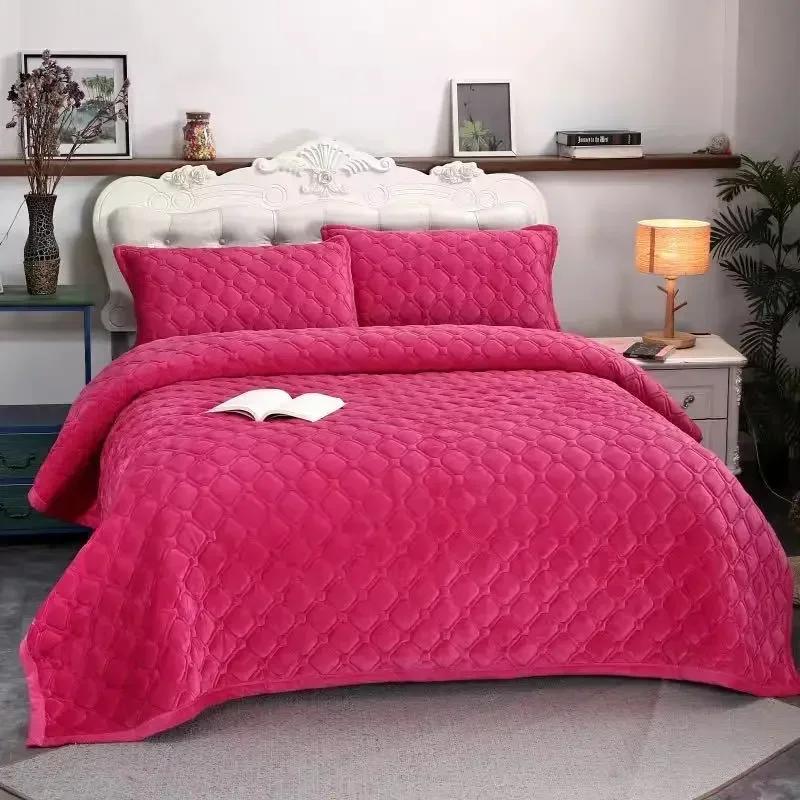 Home Textiles Winter Warm Thick Velvet Bedspread Sheet Bedcover Mattress Cover Bed Sheet Set King Queen Single