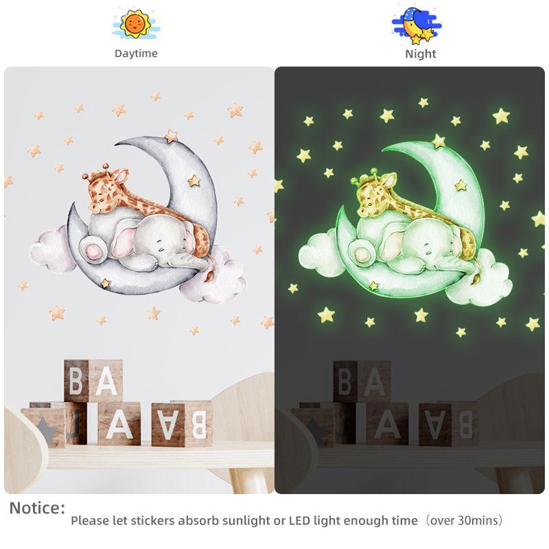 Papel de Parede Girafa Luminosa Adesivos de Parede para Quarto de Bebê Decalques de Parede Desenho Animado Brilham no Escuro Adesivos de Decoração para Casa Quarto de Crianças Quarto