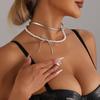 Jewelry Bow Pearl Necklace Female Design Clavicle Chain Silver Leather Rope Necklace