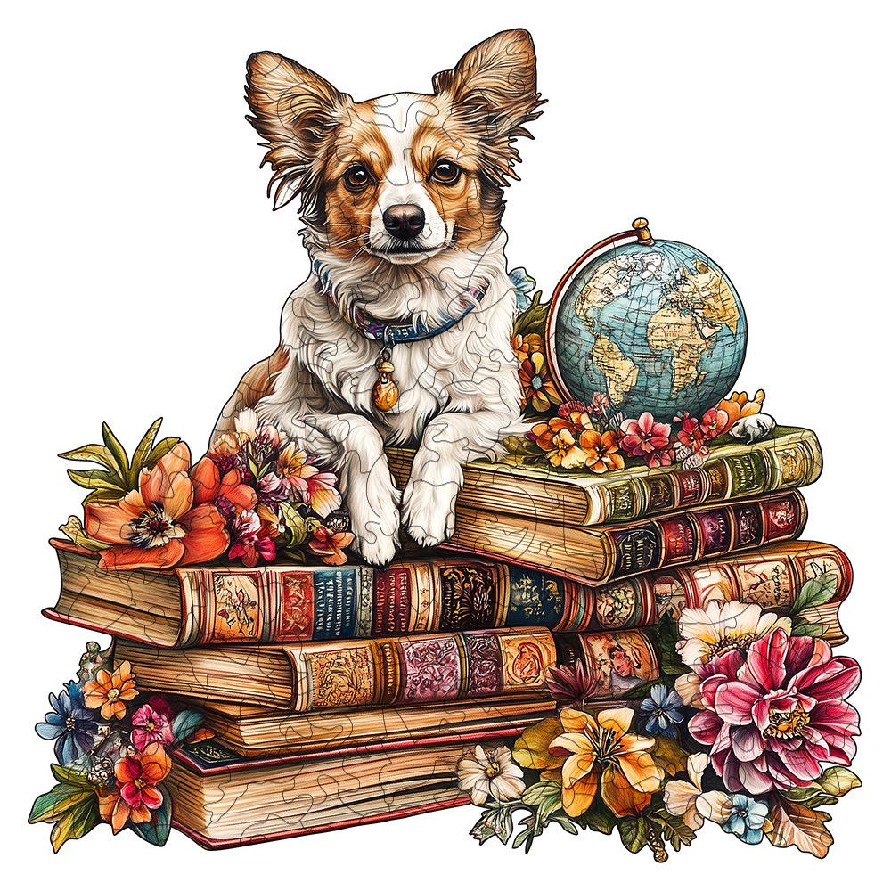 Puppy Wooden Puzzle On Book Irregular Animal Shape Puzzle Flat Wooden Puzzle