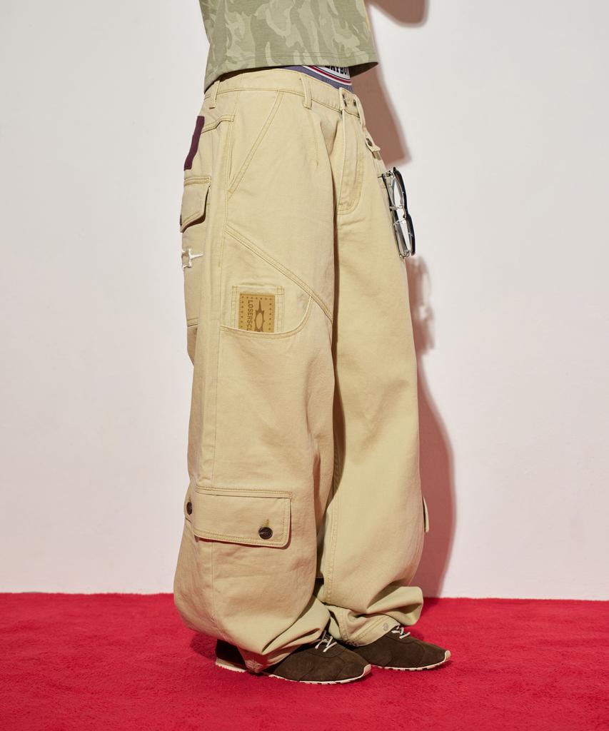 Lujeoseukeulleob Multi Cargo Pocket Wide Cotton Pants ( 3 Colors )