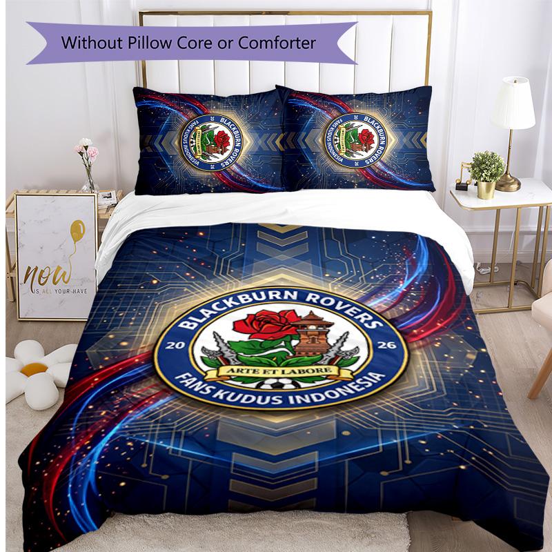 Blackburn Rovers Football Printed 3 Pieces Bedding Set, Comfortable Skin Friendly Bedroom Duvet Cover Set