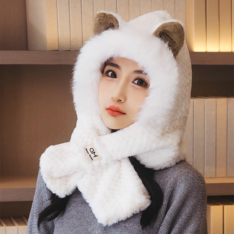 ZHENYUEQI Winter Plush Fox Ear Hat Scarf