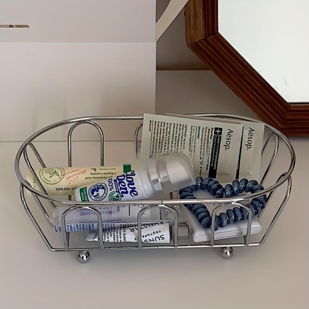 Iron Storage Basket Minimalist Hollow Line Design Desktop Organizer Cosmetics Bread French Fries Fruit Basket Cafe Restaurant