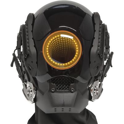 Cyberpunk Cool Sci-Fi Futuristic Yellow Vortex Mask, Slideway Design Infinity Black Helmet Dress Up Accessories, Hallowe
