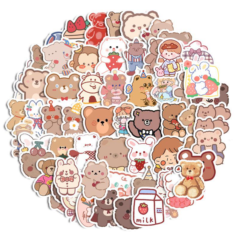 

Waterproof Traceless DIY Stickers: Cute Bear & Rabbit Emoji for Planner, iPad, Water Bottle, Phone Case Decoration