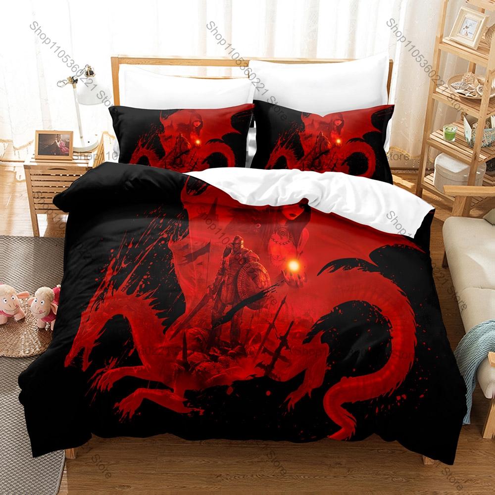 Dragon Age Origins Classic RPG Fantasy Game 3D Print Bedding Set Duvet Cover + 2 Pillowcases Soft Polyester Bed Linen For Gamers
