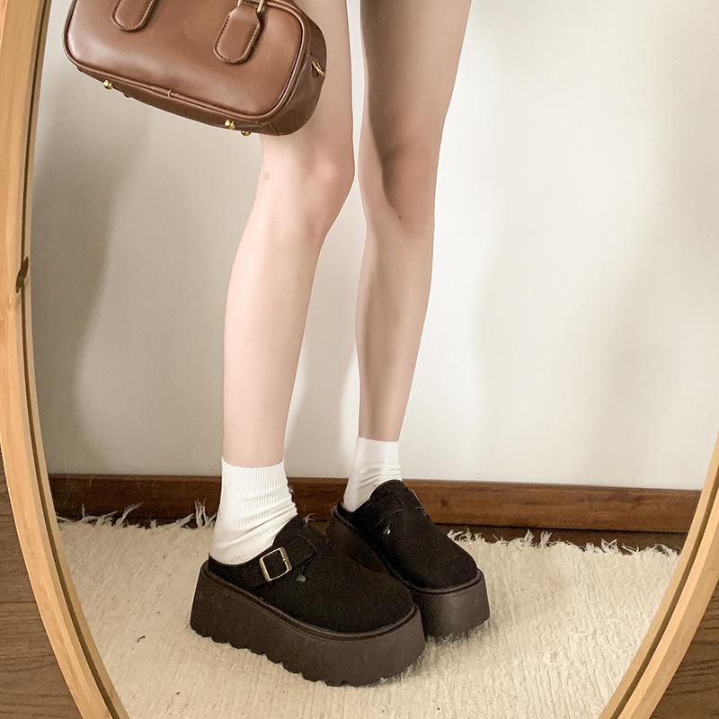 Suede Fluffy Slippers for Women To Wear New Winter Plush Thick-soled Bag Head To Keep Warm Half Slippers Are Fashionable